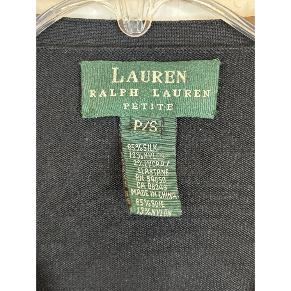 LAUREN RALPH LAUREN Black Silk Blend Cardigan Sweater Women Petite Small Buttons - Picture 2 of 9